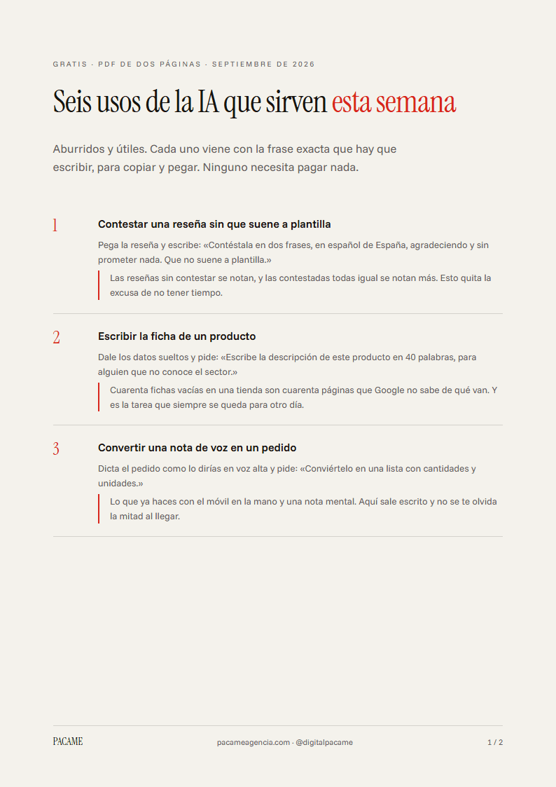 Primera página del documento: Seis usos de la IA que sirven esta semana